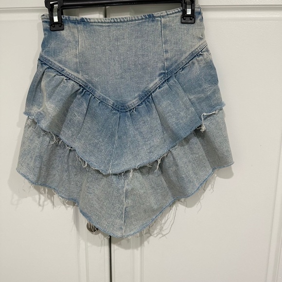 NEW MOTHER Denim The Ruffle Mini Raw Edge Skirt Threading the Needle I S… - Picture 8 of 10